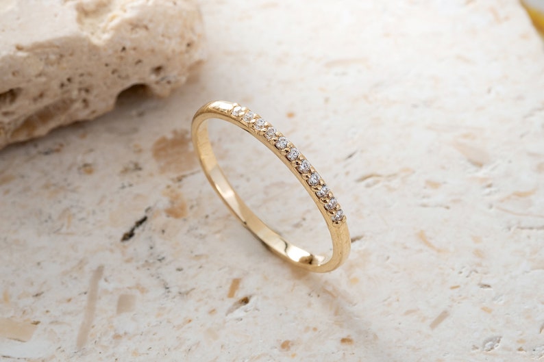 14K Solid Gold Ring, Natural white Sapphire Ring, Birthstone Ring, Thin Gold Minimalist Ring, Dainty Ring, Custom Ring, Gift for Her image 3