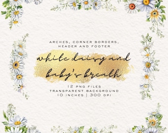 Daisy Page Border Clipart: 12 PNG Floral Arrangements, Personal or Commercial Projects (Digital Download)