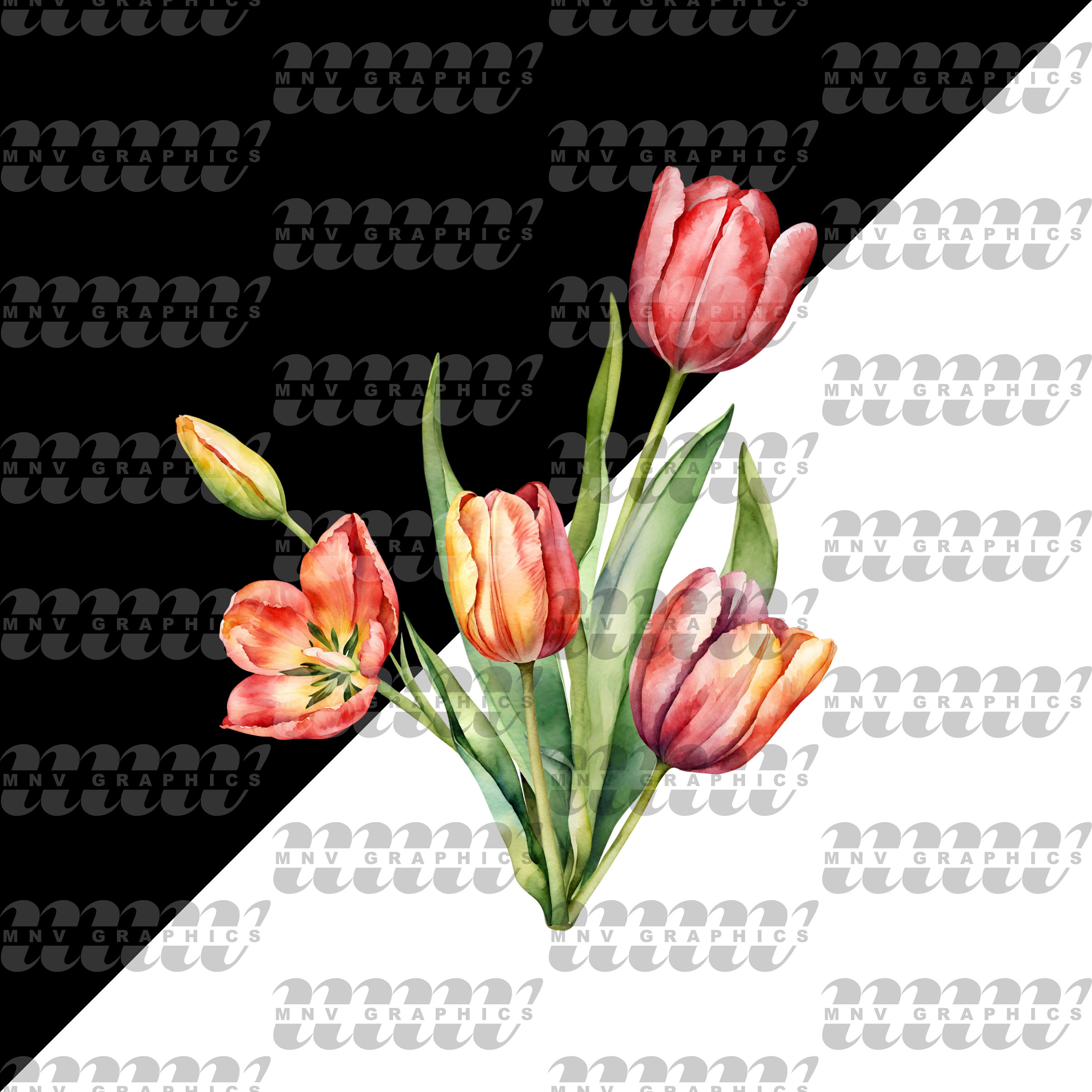30 Watercolor Tulip Bouquet Clip Art, Spring Floral PNG (digital ...