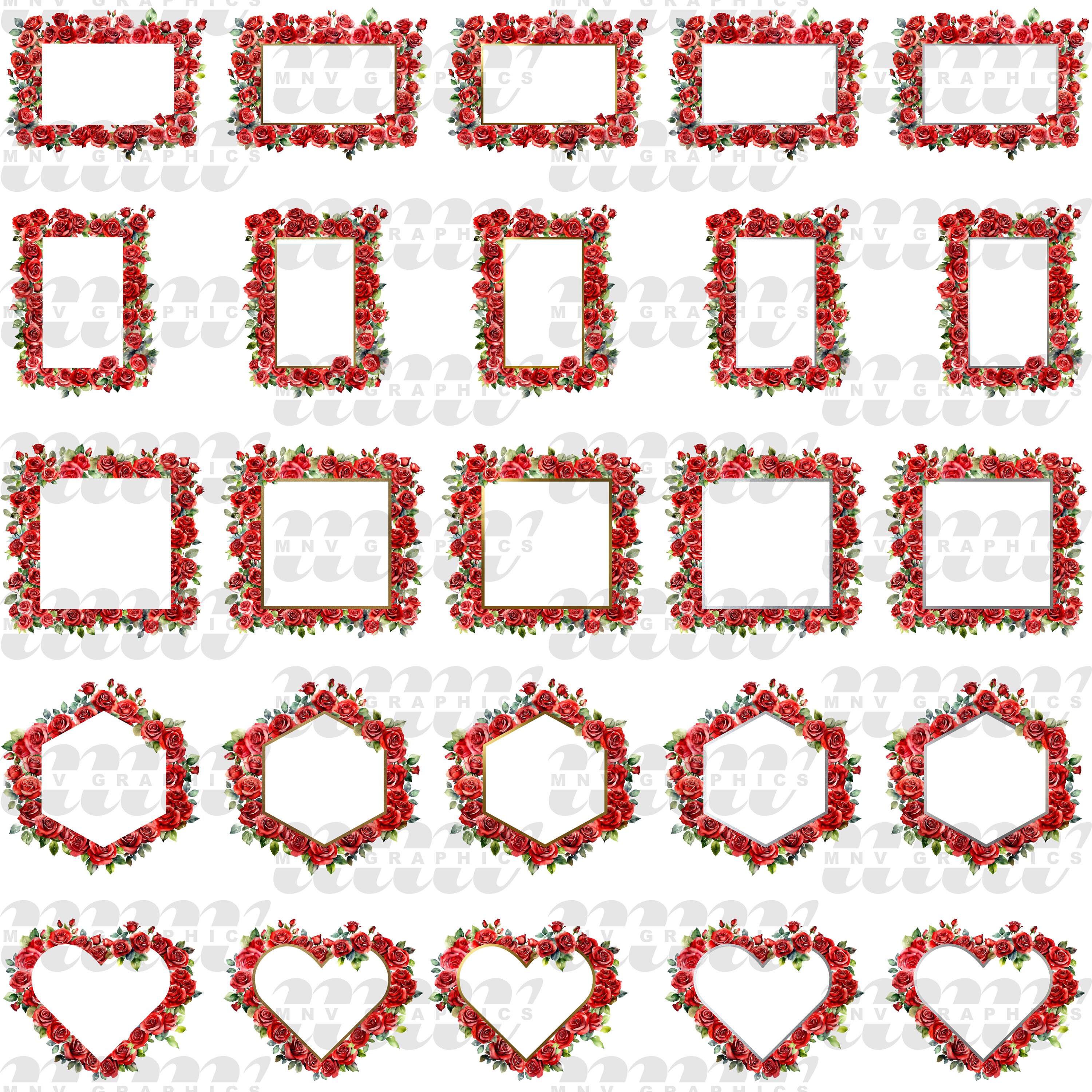 Red Roses Floral Wreath Frames With Gold and Silver Paint and Glitter ...