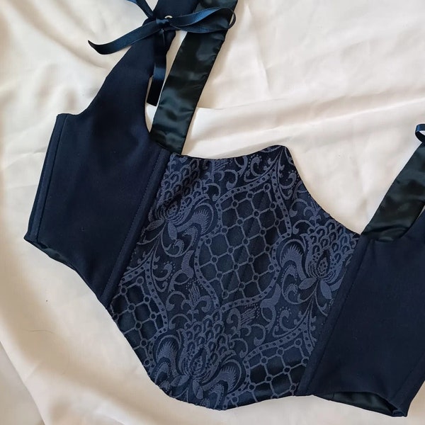 dark blue ethical patterned waist corset