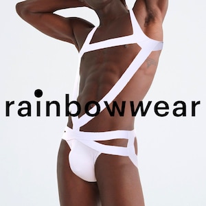 Men Elastic Bondage Jockstrap & Men Sexy Harness Bodysuit Strap Thong Halter Neck  Costume