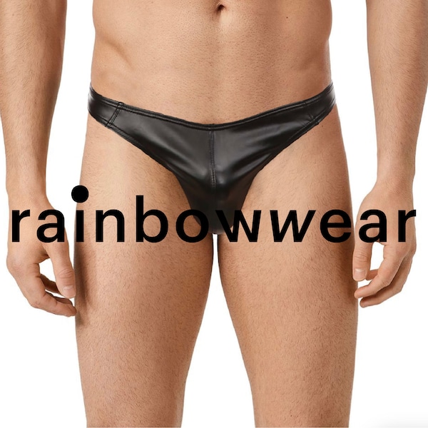 Men's Faux Leather Thong, Femboy Underwear-Sissy T-back Bulge Pouch Lingerie-MTF