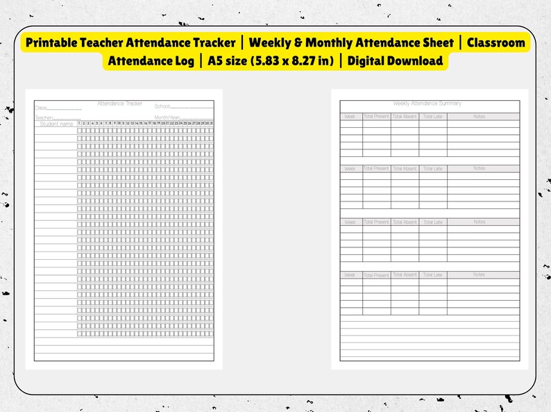 Printable Teacher Attendance Tracker | Monthly &amp; Weekly Attendance Log ...