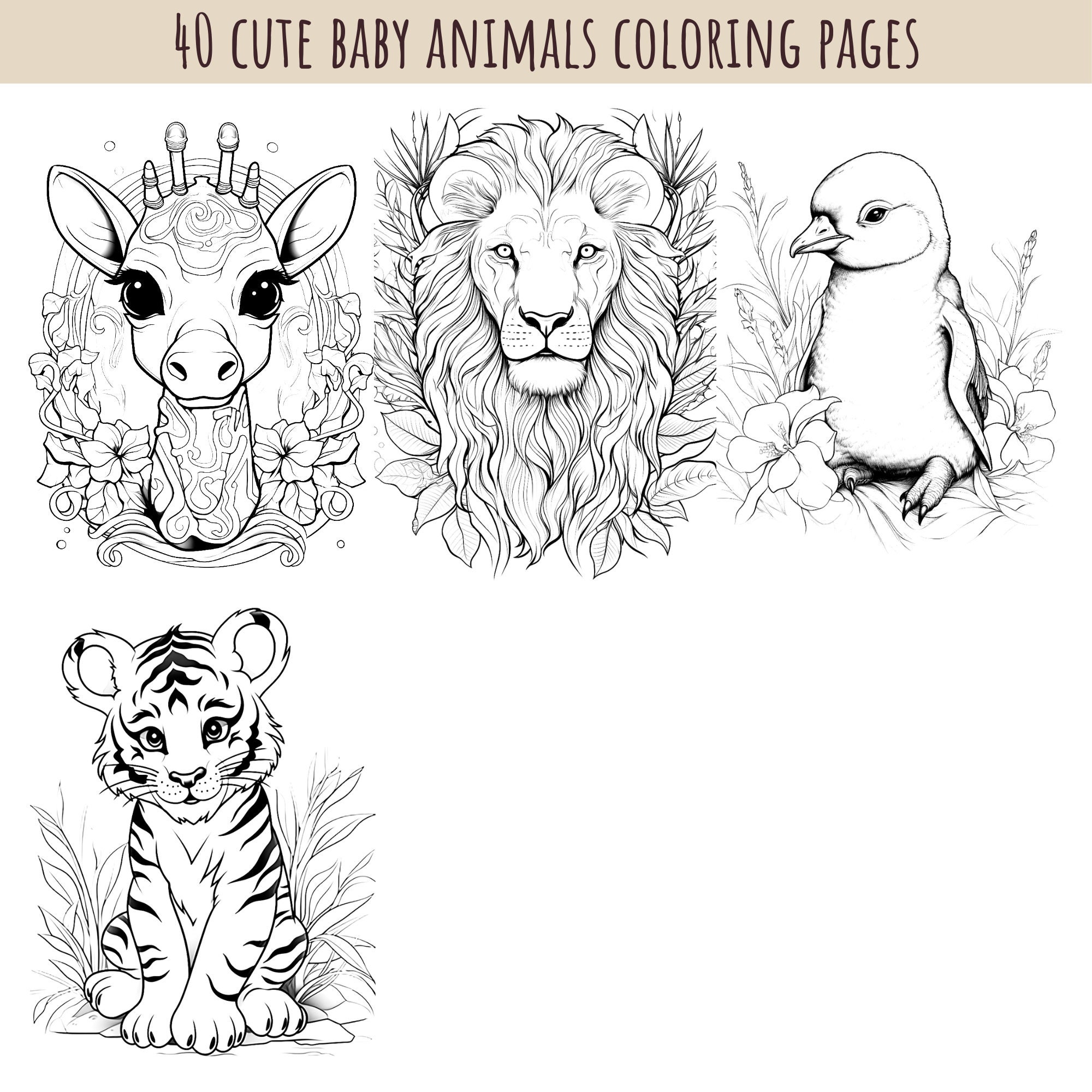 Cute Baby Animals Coloring Pages Gráfico por Alexi Store · Creative Fabrica