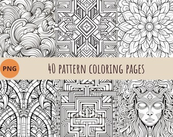 Pattern coloring pages for adults, shape colouring pages, Grayscale relaxing activity