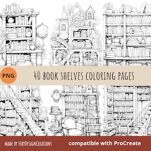 Bookshelf coloring pages for adults, reading tracker, book lover colouring page, grayscale coloring