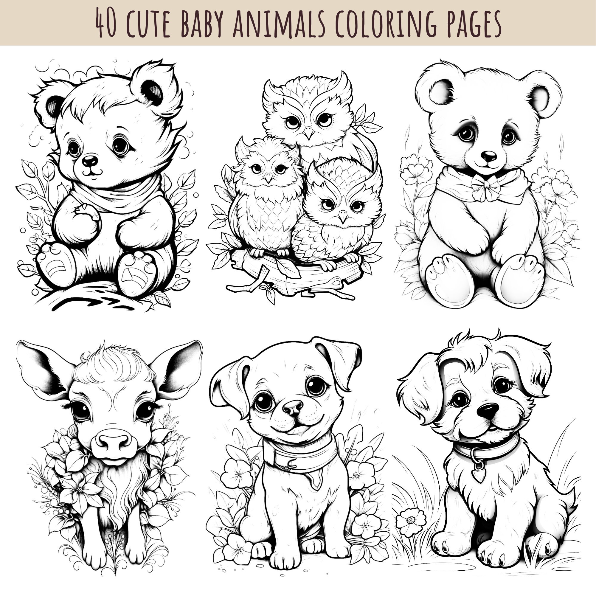 Cute Baby Animals Coloring Pages Gráfico por Alexi Store · Creative Fabrica