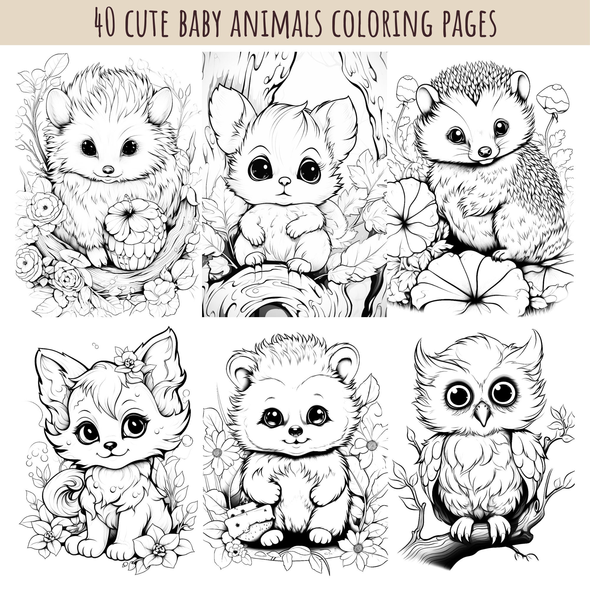 Cute Baby Animals Coloring Pages Gráfico por Alexi Store · Creative Fabrica