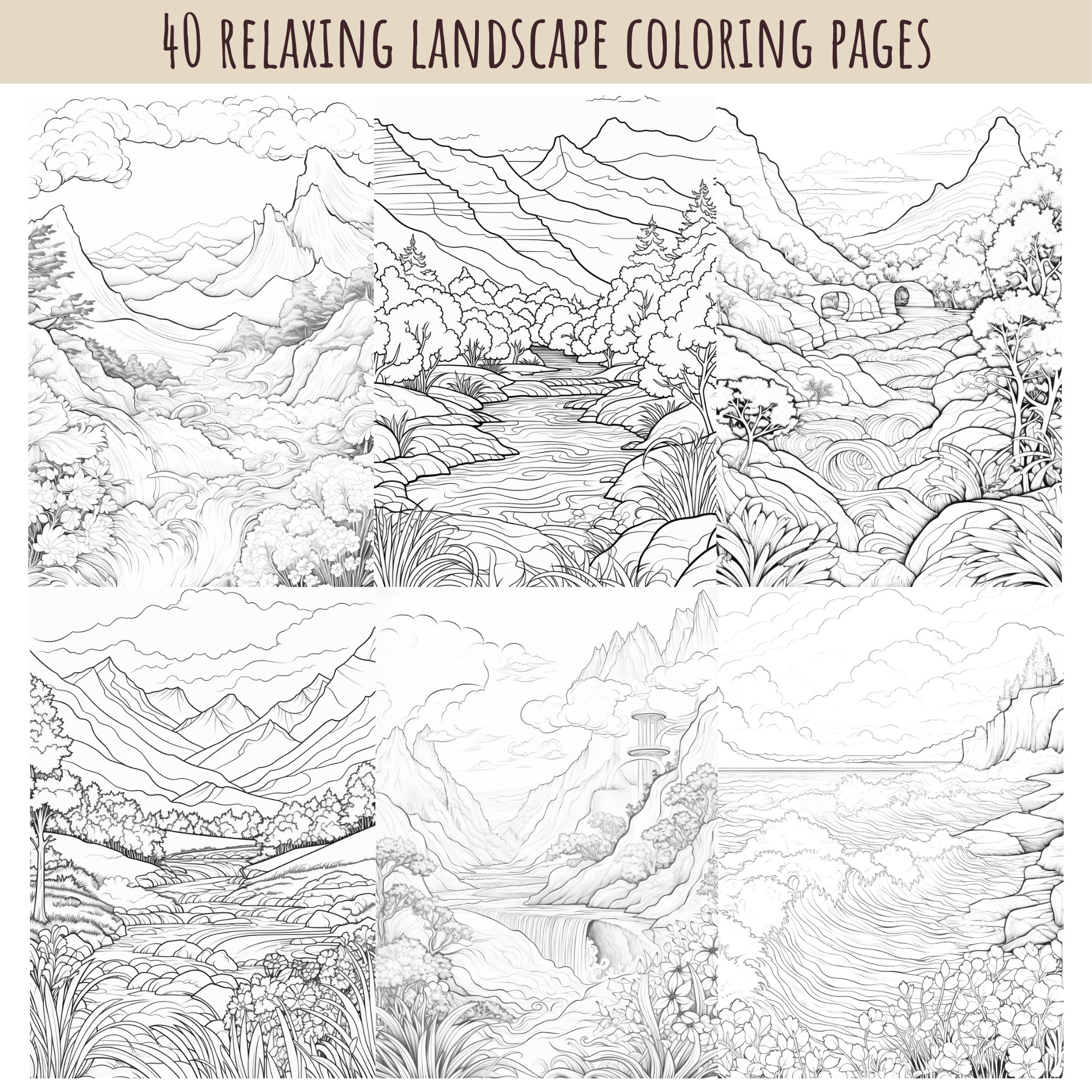 Landscape Coloring Pages for Adults, Relaxing Colouring Pages