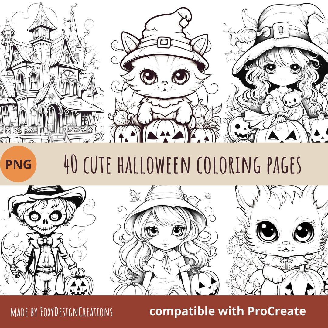 Cute Halloween Coloring Pages for Adults Grayscale Coloring - Etsy