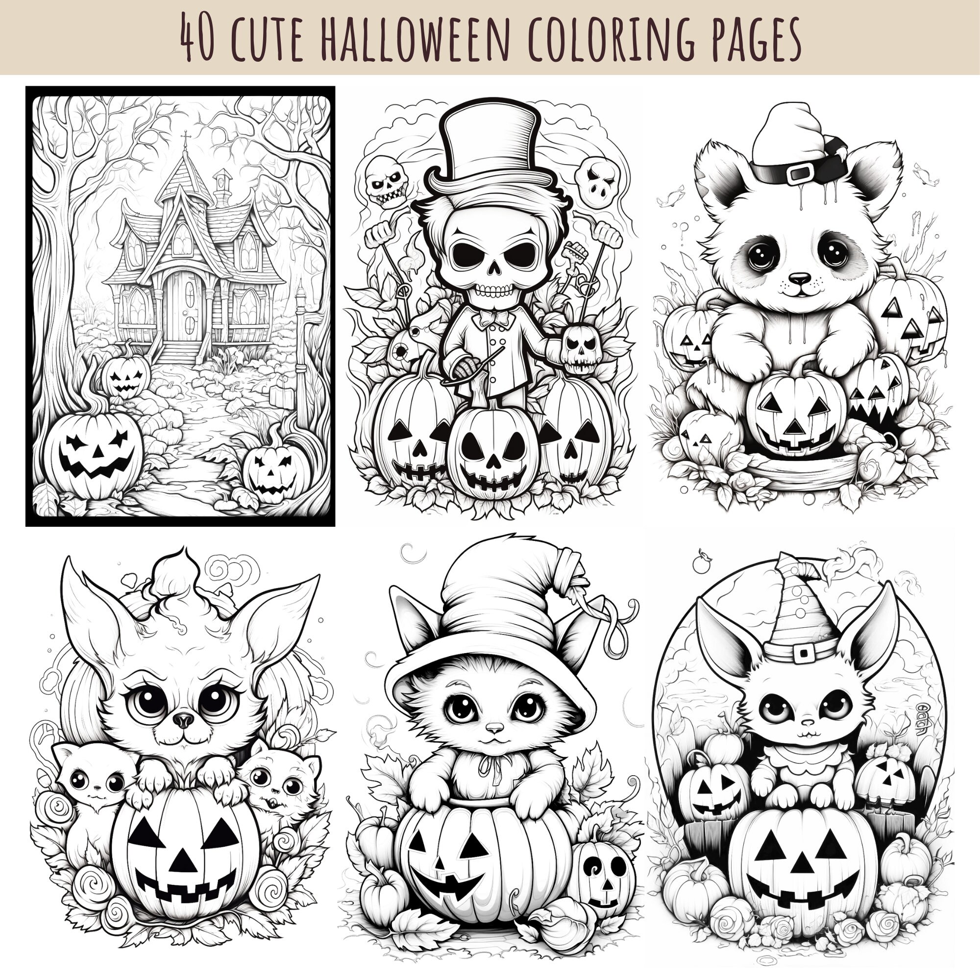 Cute Halloween Coloring Pages for Adults Grayscale Coloring - Etsy