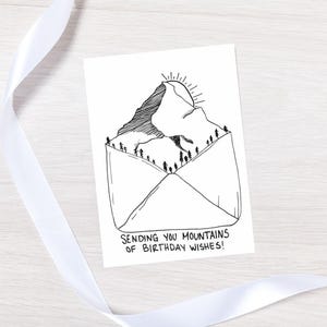Cartão de aniversário de montanha, feito à mão para aniversário, cartão de aniversário em branco
