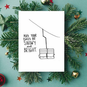 Chairlift Card, Handmade For Christmas, Blank Christmas Card