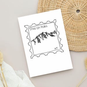 Cartão postal com selo do Pico da Montanha Espanhola, feito à mão para qualquer ocasião, cartão de felicitações em branco