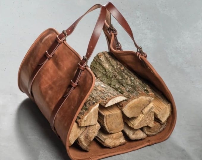Full Grain Leather Wood Log Carrier