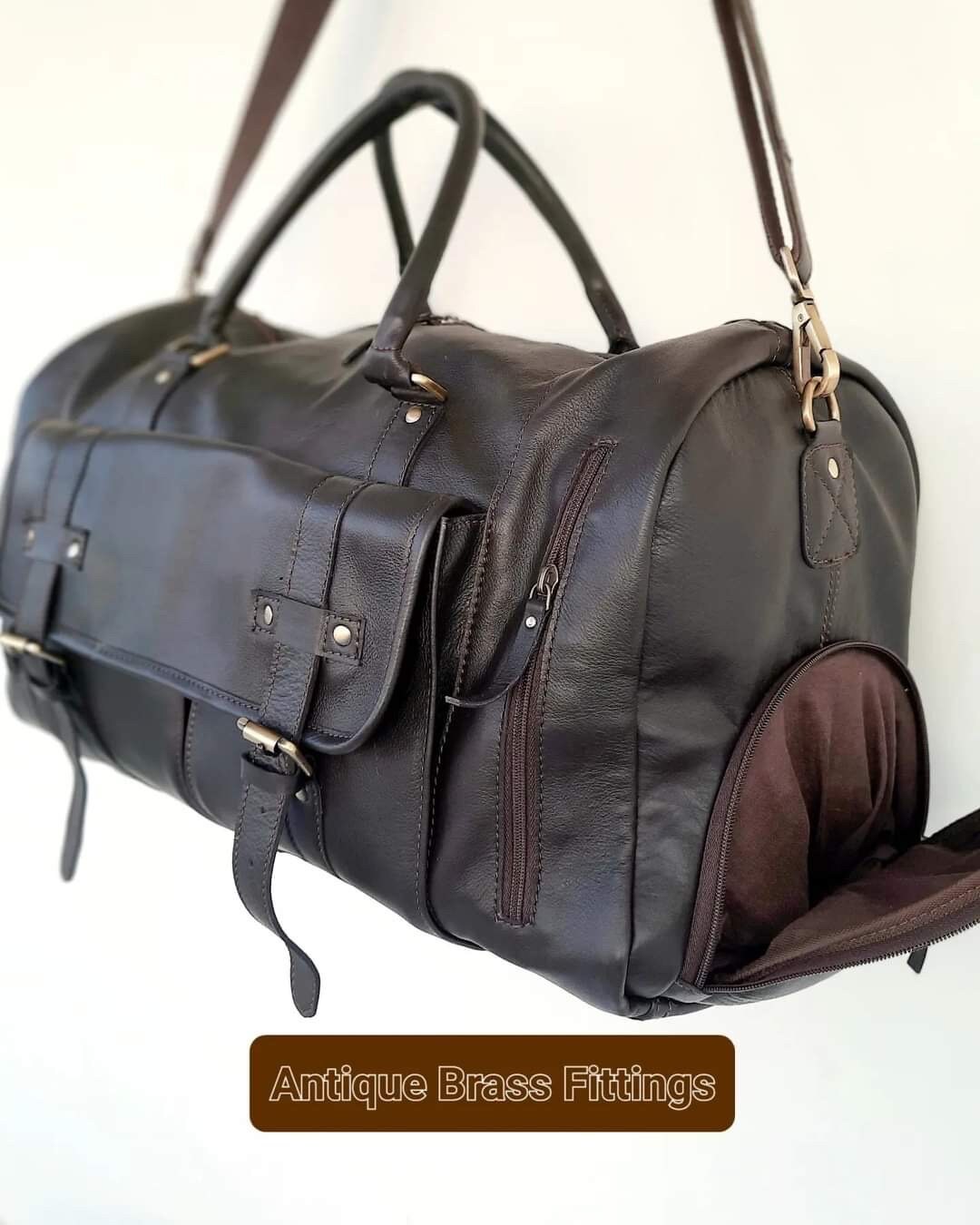 Leather Striped Duffle Handbag