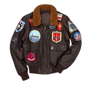 Top Gun Navy G1 Jacket, Cockpit USA Men's Reproduction Top Gun G-1 Leather Flight Jacket, Tom Cruise Leather Jacket, Maverick Leather Jacket