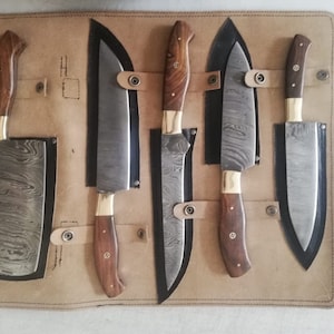Juego de chef de Damasco de 5 piezas hecho a mano, juego de cocina de Damasco, herramienta de cocina, regalos de lujo hechos a mano para él, regalo para ella, regalos de Año Nuevo para la madre