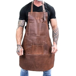 Leather Apron for Men - BBQ, Blacksmith, Woodworking & Chef Gift - Durable Leather Chef  BBQ Apron, Christmas Gift new year present .