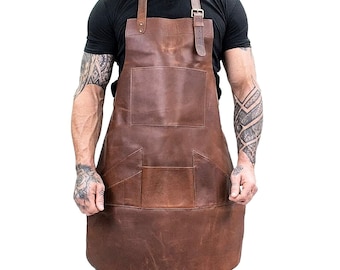 Delantal de cuero hecho a mano para hombre: barbacoa, herrería, carpintería.