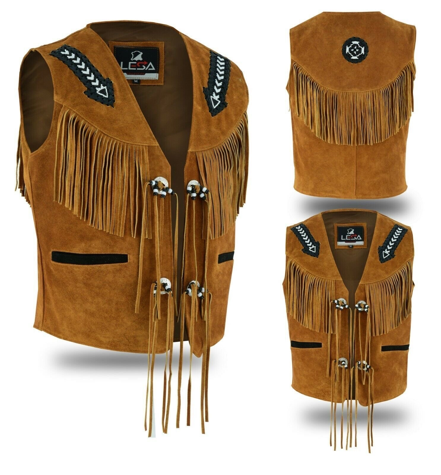 Men Tan Brown Suede Western Cowboy Leather Jacket With Fringe , gift vest hunting vest fashion vest , gift for him , real mens vest