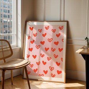 Graffiti Hearts Print, Pink Red Preppy Wall Art, Dorm Room Girls Poster, Valentines Day Prints, Retro Wall Art, Girly Bedroom Wall Decor.