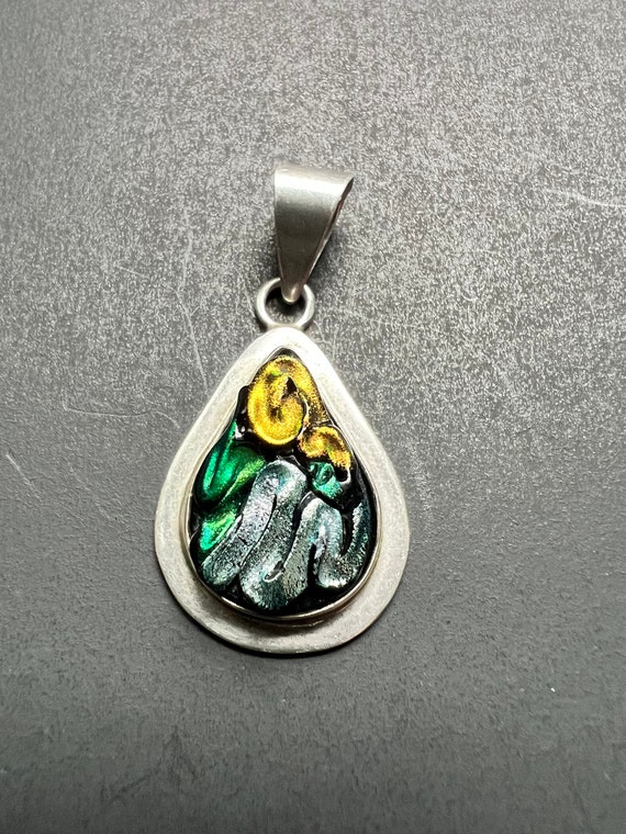 1950s-1960s Diachronic Glass Sterling Pendant 925… - image 5