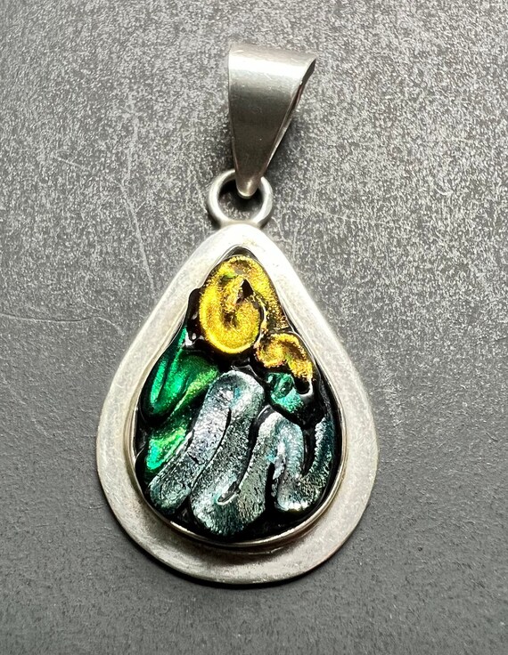 1950s-1960s Diachronic Glass Sterling Pendant 925… - image 1