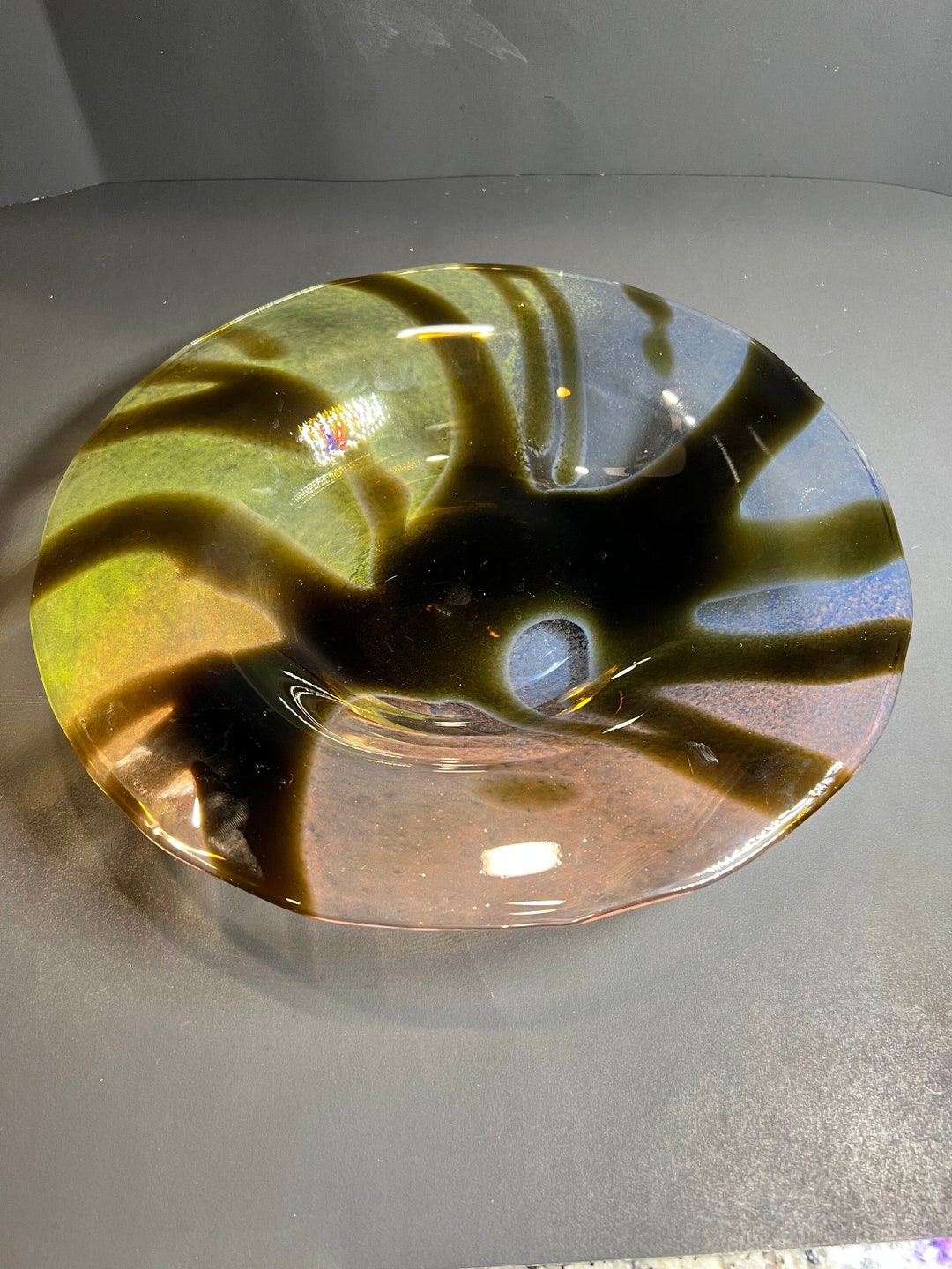 1970s Hand Blown Glass Centerpiece Bowl MCM Etsy