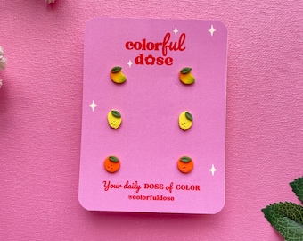 Pack de pendientes de verano hawaianos/italianos de limón, mango y naranja. Joyas de estilo italiano, mediterráneo y griego.