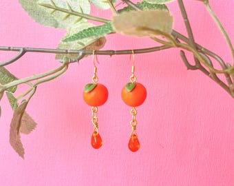 Pendientes de verano con naranjas para chica italiana. Joyería de estilo italiano, mediterráneo y griego. Hechos con arcilla polimérica.