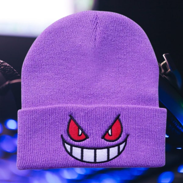 Gengar Anime Brodé Purple Beanie Hat l Kawaii Anime Apparel l Gamer Gift