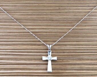Sterling Silver Cross Pendant: Religious Memorial Necklace, 18" Chain