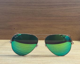 Vintage Ray-Ban RB3025 Aviator Sunglasses Green Flash Glass Lens Gold Frame | Retro Pilot Shades | Unisex Eyewear