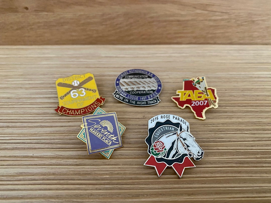 Vintage Enamel Pinback Button Collection - Set of 5 - Etsy