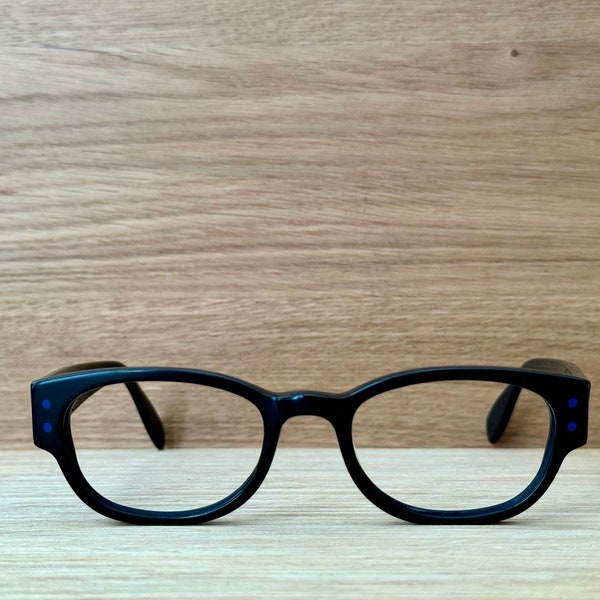 Vintage Glasses Eyeglasses Art-Craft Optical Retro Eyewear Black w/ Blue Accent