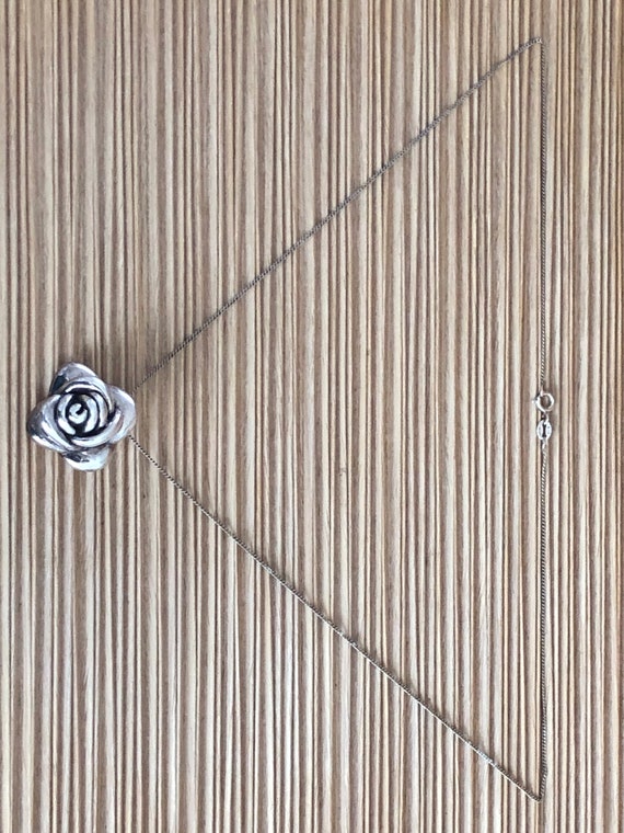 Silver Vintage Rose Flower Pendant Necklace,  20"… - image 3