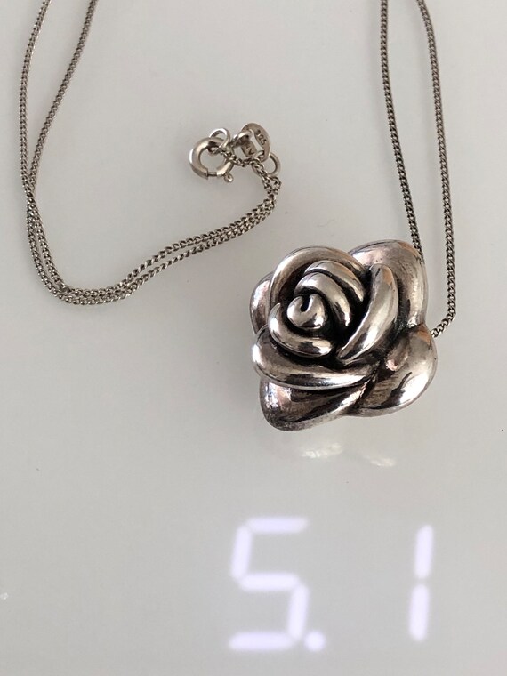 Silver Vintage Rose Flower Pendant Necklace,  20"… - image 9