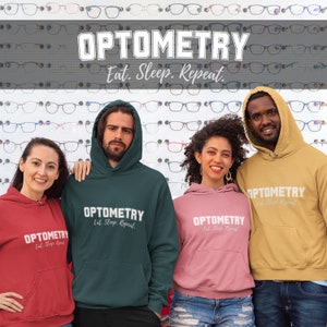 Optometry Eat Sleep Repeat Felpa con cappuccio / Top con cappuccio Manica lunga / Dispensazione Ottico Pre-Reg Optometrista Eye Dr Oculista OD / 6 colori