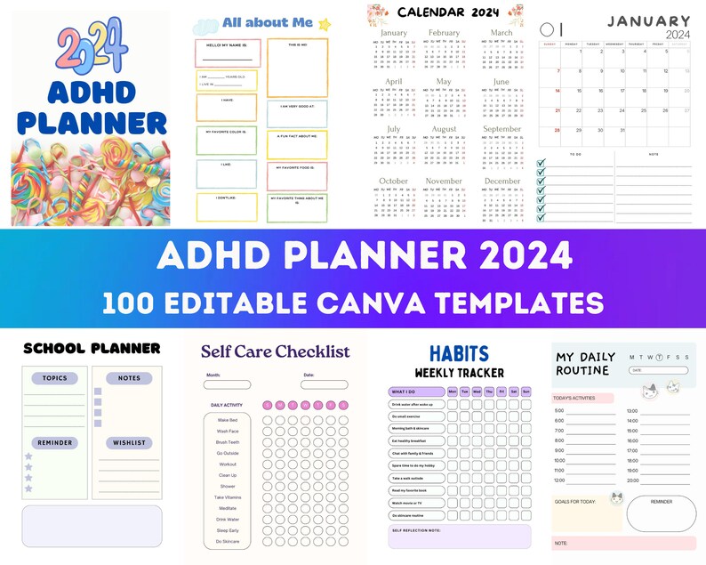 ADHD Planner Printable 2024 Editable Canva KDP , Digital Download ...
