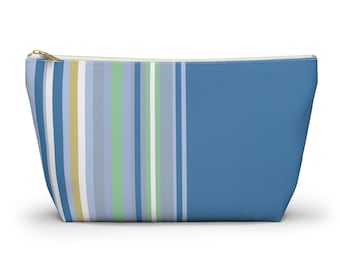 Blue Striped Accessory Pouch: Washable Fabric Bag (12 inch) Great for Mahjong tiles!