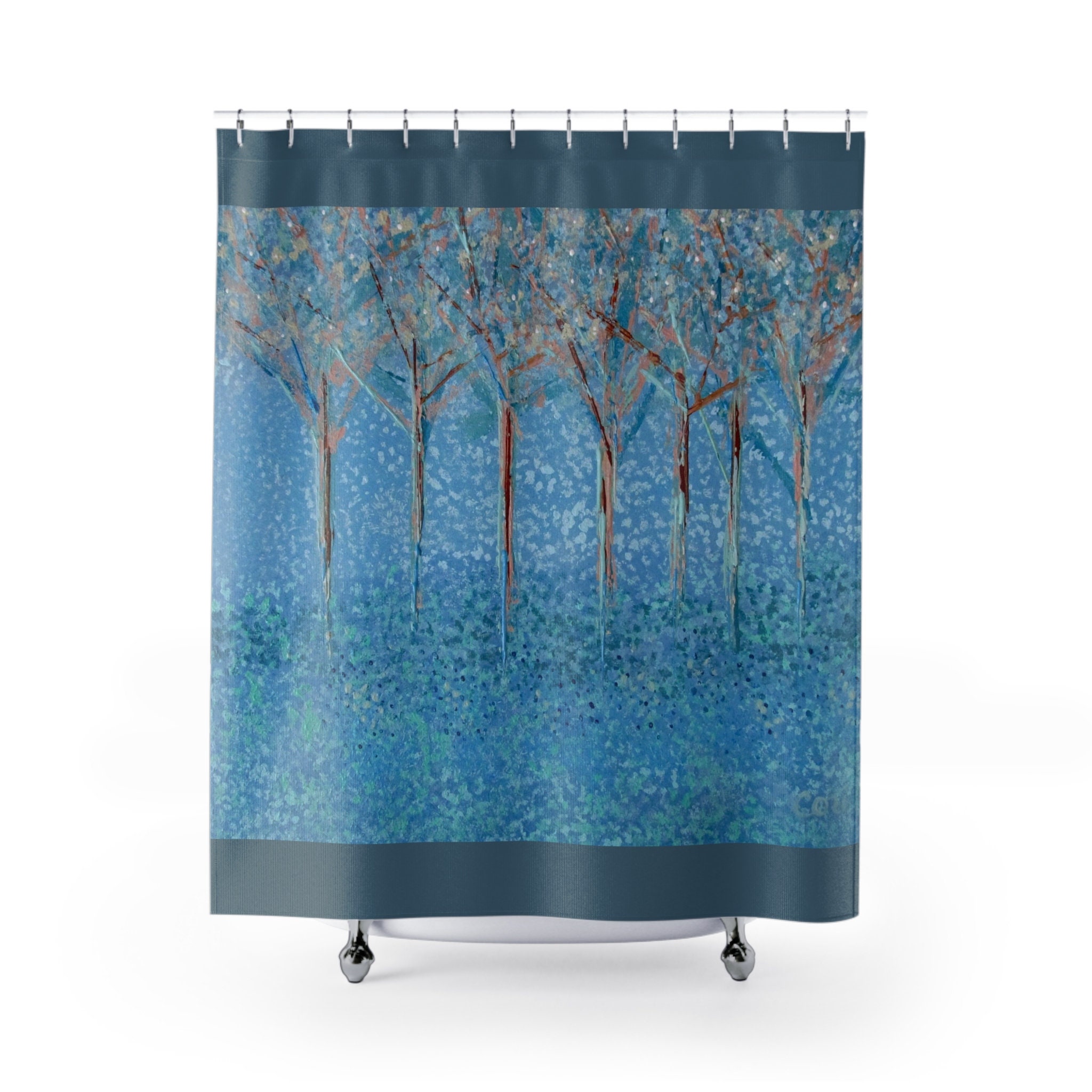 Beautiful Unique Blue Shower Curtain, Trees in Quiet Blues by Cori
