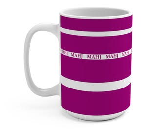 MAHJ Mug: Rose & White Striped Ceramic Mug, 15oz