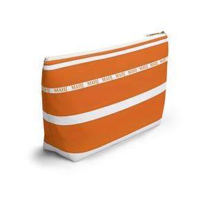Bolsa para fichas de Mahjong, práctica y práctica, de 30 cm (12 pulgadas), en color naranja y blanco, con la inscripción "MAHJ". Fabricada en tela de lona lavable, es una sencilla bolsa con cremallera para guardar los accesorios. imagen 6