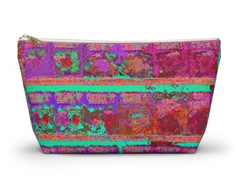 Accessory Pouch in pink purple and green, beautiful rich gift idea. Large toiletry pouch 12 inches simple and washable. Mahjong tile bag!