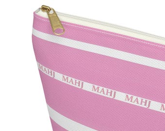 Mahjong Tile Bag: Light Pink 12" Canvas Pouch - "MAHJ" Design