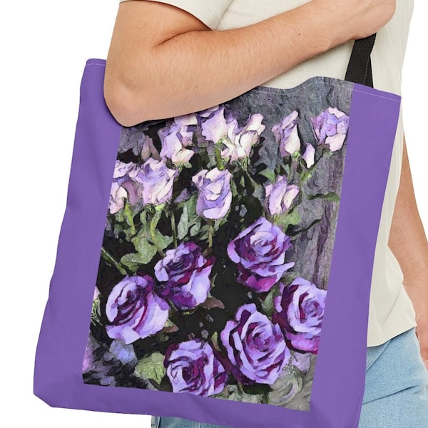 Purple Roses shop tote reusable farmers market produce bag eco-friendly zero waste totebag friend birthday present mothers day gift for her