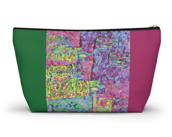 Cosmetic Bag Accessory Pouch pink green and colorful artistic panel, cosmetic bag, makeup supply pouch, teacher gift, Mahjong tile bag 12"