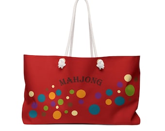Polka Dot Red Weekender Bag 24" x 13" is handy for toting and storing Mahjong game. With MAHJONG on the front.